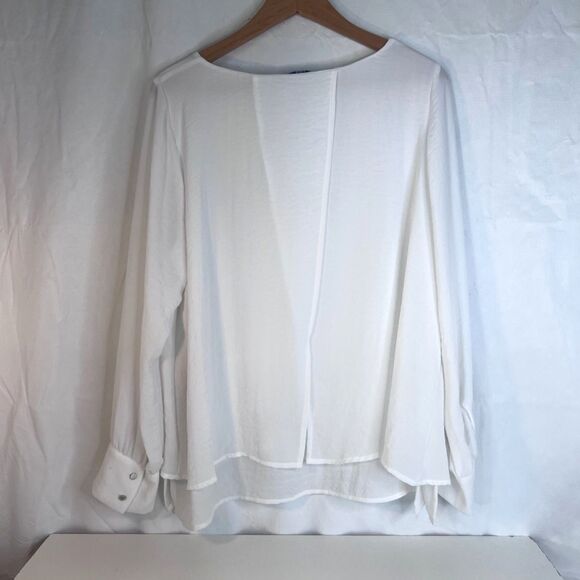 Apt 9 Satiny Flowy Blouse White Size XL Neutral Basic Minimalist Office Work - Picture 2 of 10